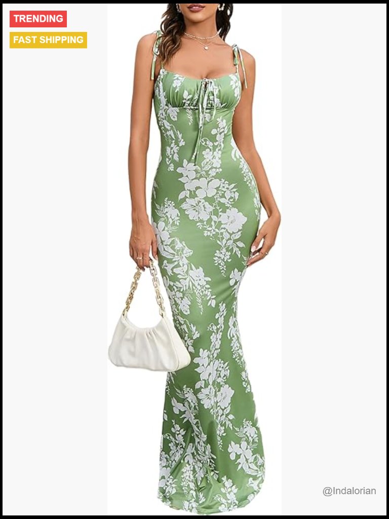 Bodycon Maxi Dress Spaghetti Strap Mermaid Hem Wedding Guest